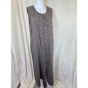 Orvis Vintage Brown Tweed Button Front Maxi Jumper Dress Wool Blend Sleeveless